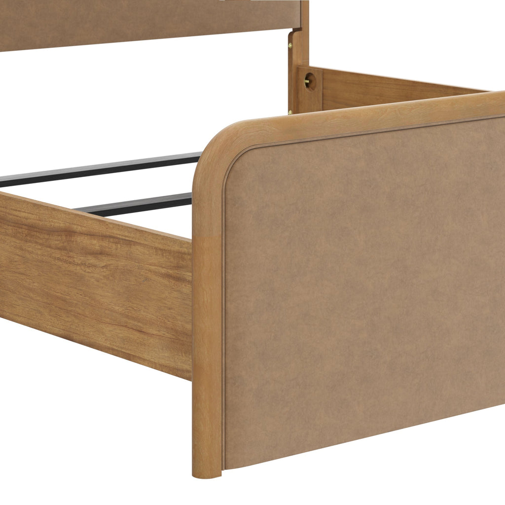 Queen Rounded Faux Leather Bed Frame with 2 Nightstands