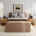 Queen Rounded Faux Leather Bed Frame with 2 Nightstands