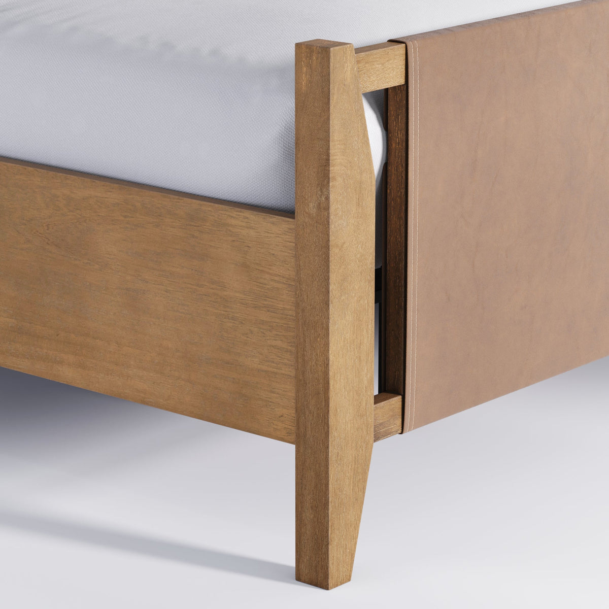 Faux Leather Queen Bed Frame with 2 Arched Nightstands