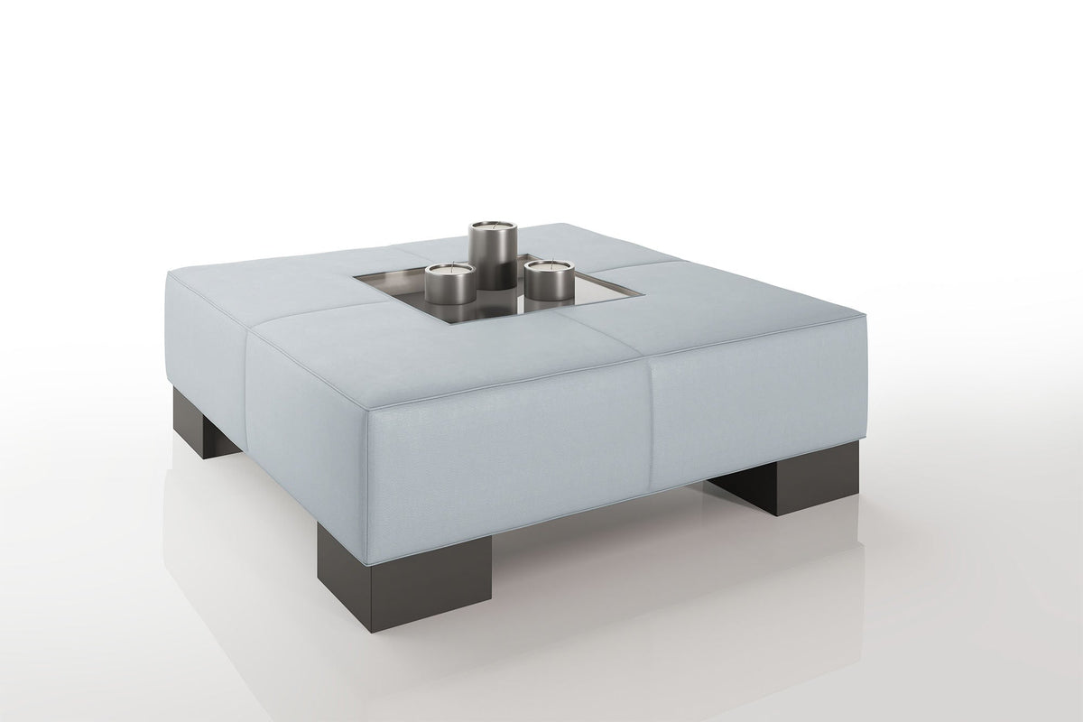 Como 35" Leather Coffee Table - High Wooden Legs