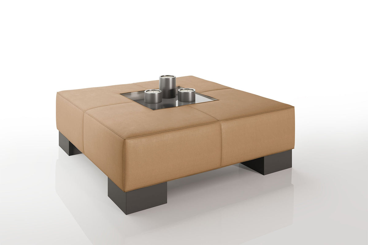 Como 35" Leather Coffee Table - High Wooden Legs