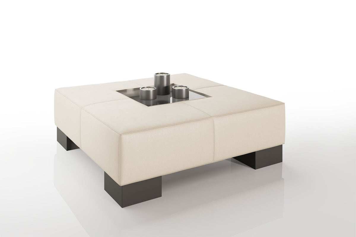 Como 35" Leather Coffee Table - High Wooden Legs