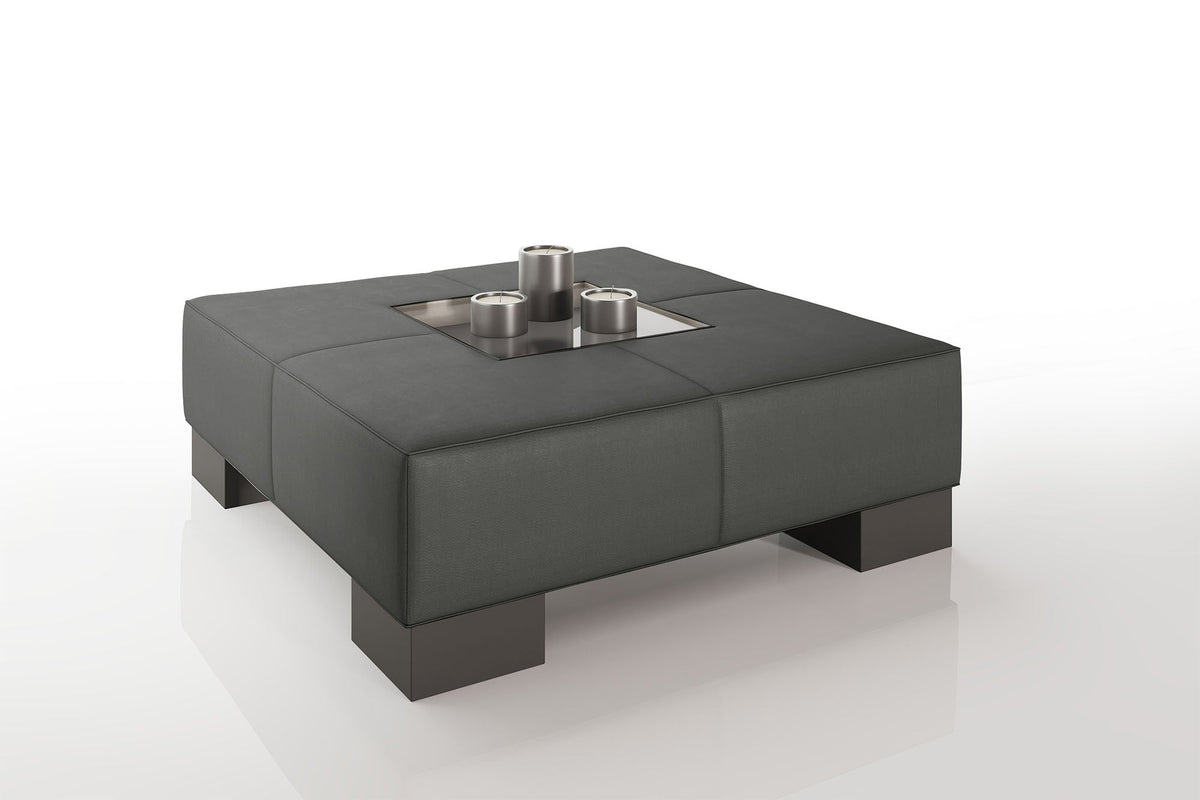 Como 35" Leather Coffee Table - High Wooden Legs