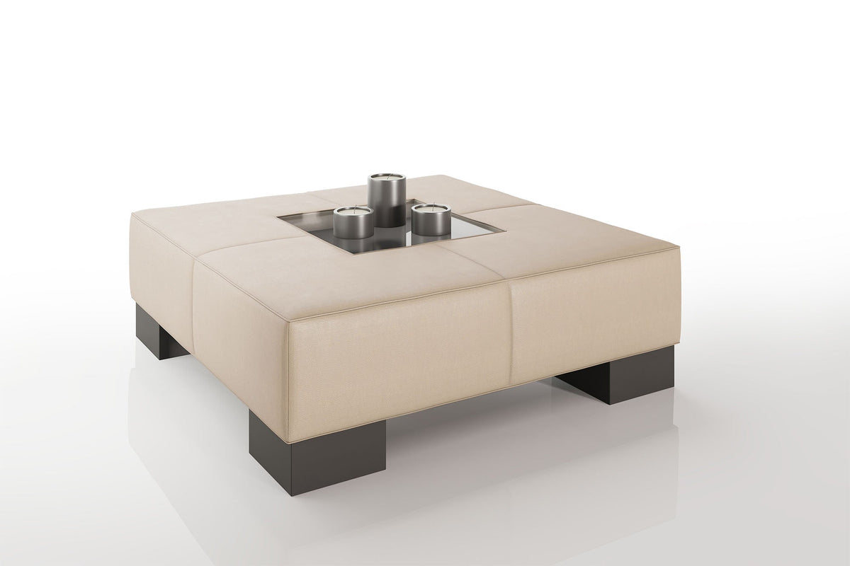 Como 35" Leather Coffee Table - High Wooden Legs