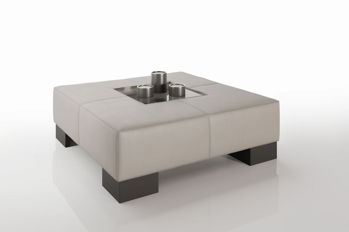 Como 35" Leather Coffee Table - High Wooden Legs