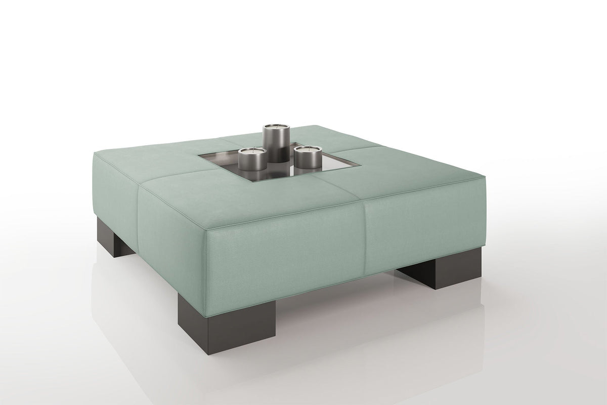Como 35" Leather Coffee Table - High Wooden Legs