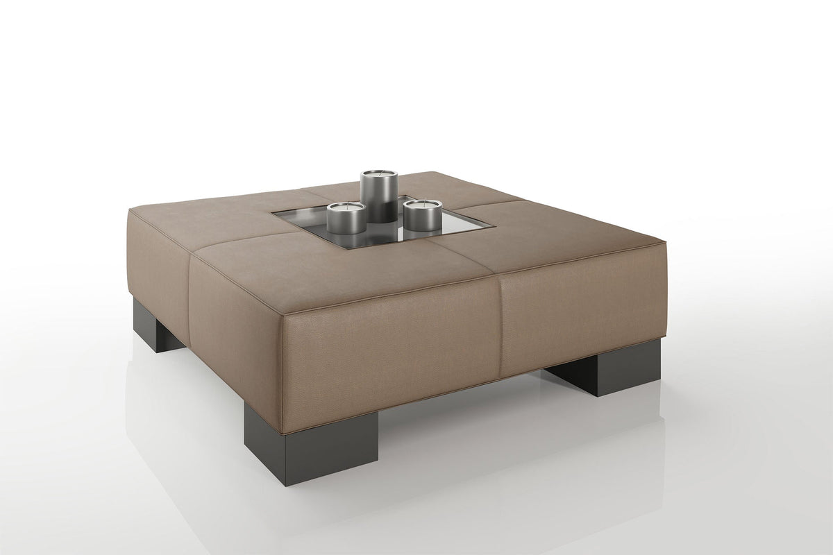 Como 35" Leather Coffee Table - High Wooden Legs