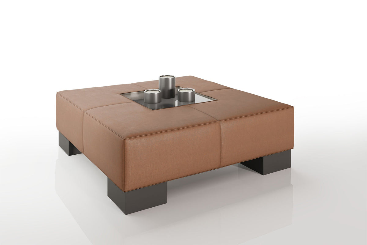 Como 35" Leather Coffee Table - High Wooden Legs