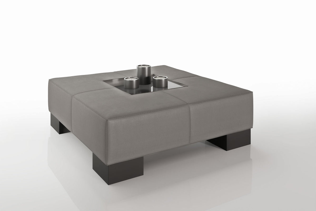 Como 35" Leather Coffee Table - High Wooden Legs