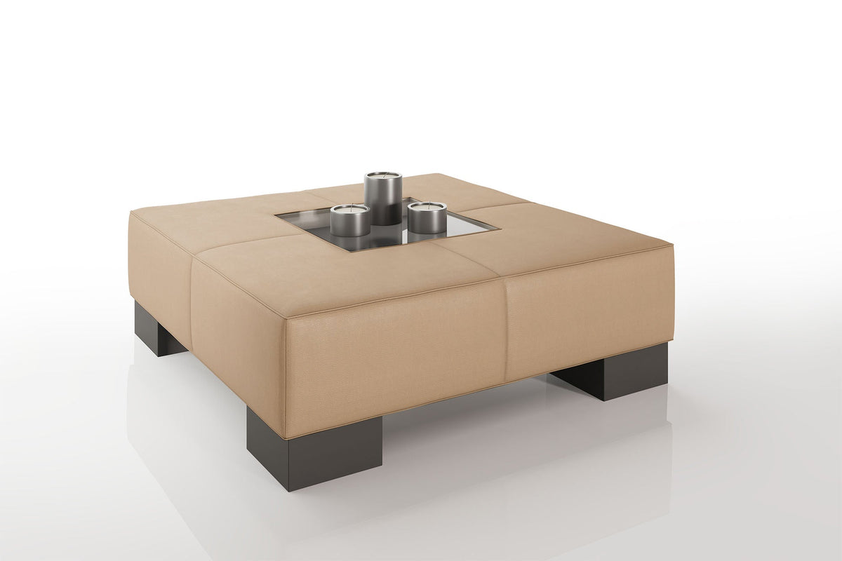 Como 35" Leather Coffee Table - High Wooden Legs
