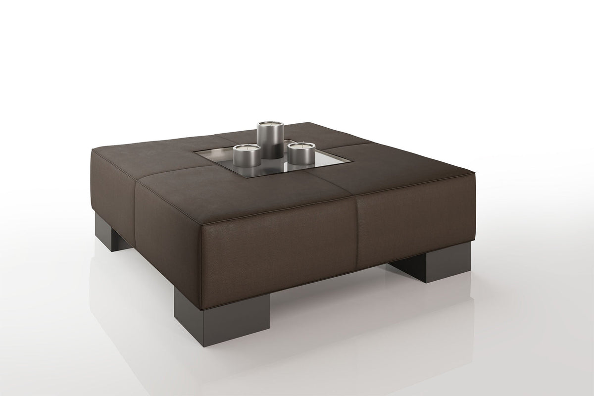 Como 35" Leather Coffee Table - High Wooden Legs
