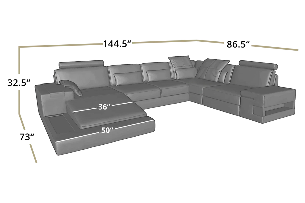 Los Angeles Buffalo Full Leather U-Chaise Sectional