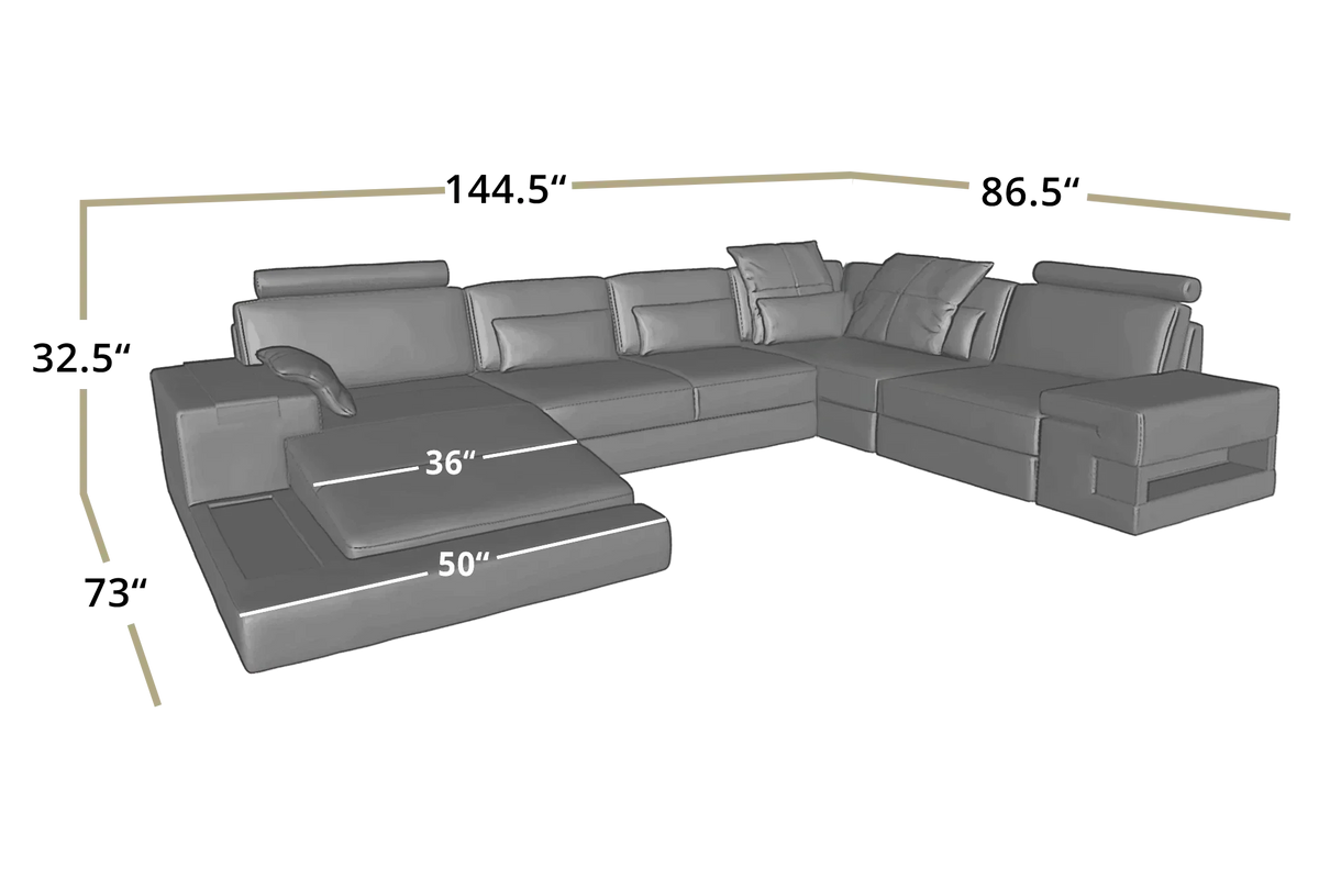 Los Angeles Buffalo Full Leather U-Chaise Sectional