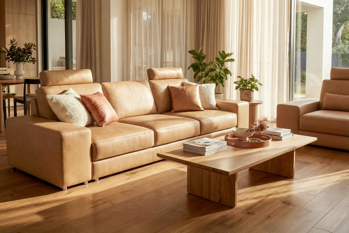 Los Angeles Modern Leather 3 Seater Sofa Buffalo Full