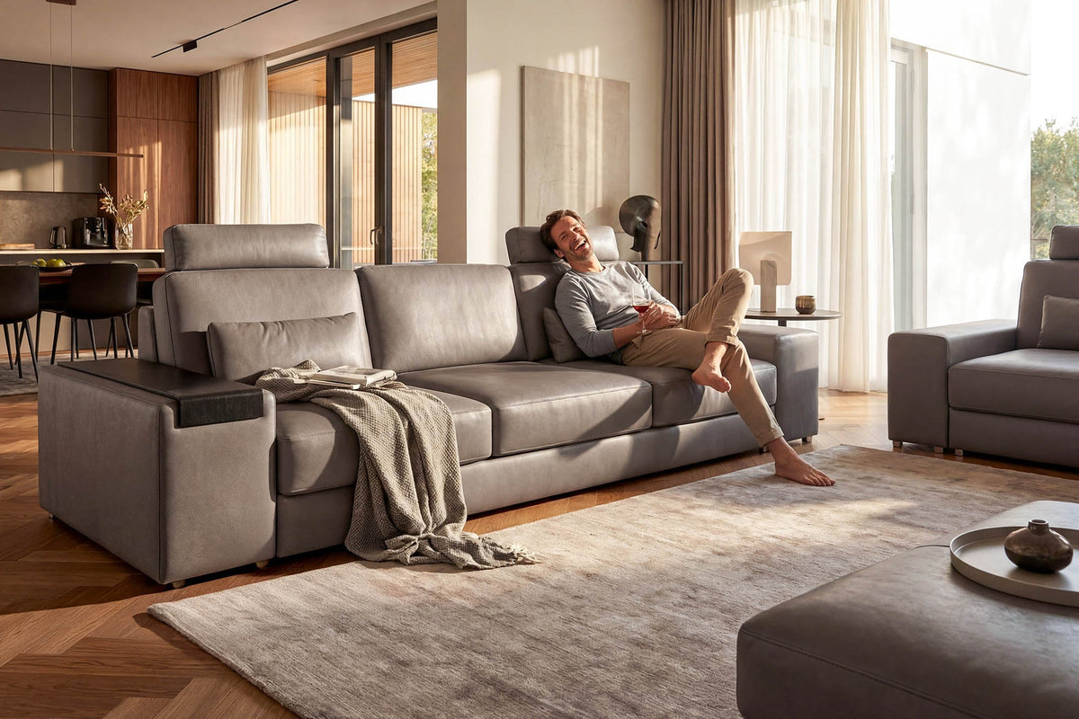 Los Angeles Modern Leather 3 Seater Sofa Buffalo Full