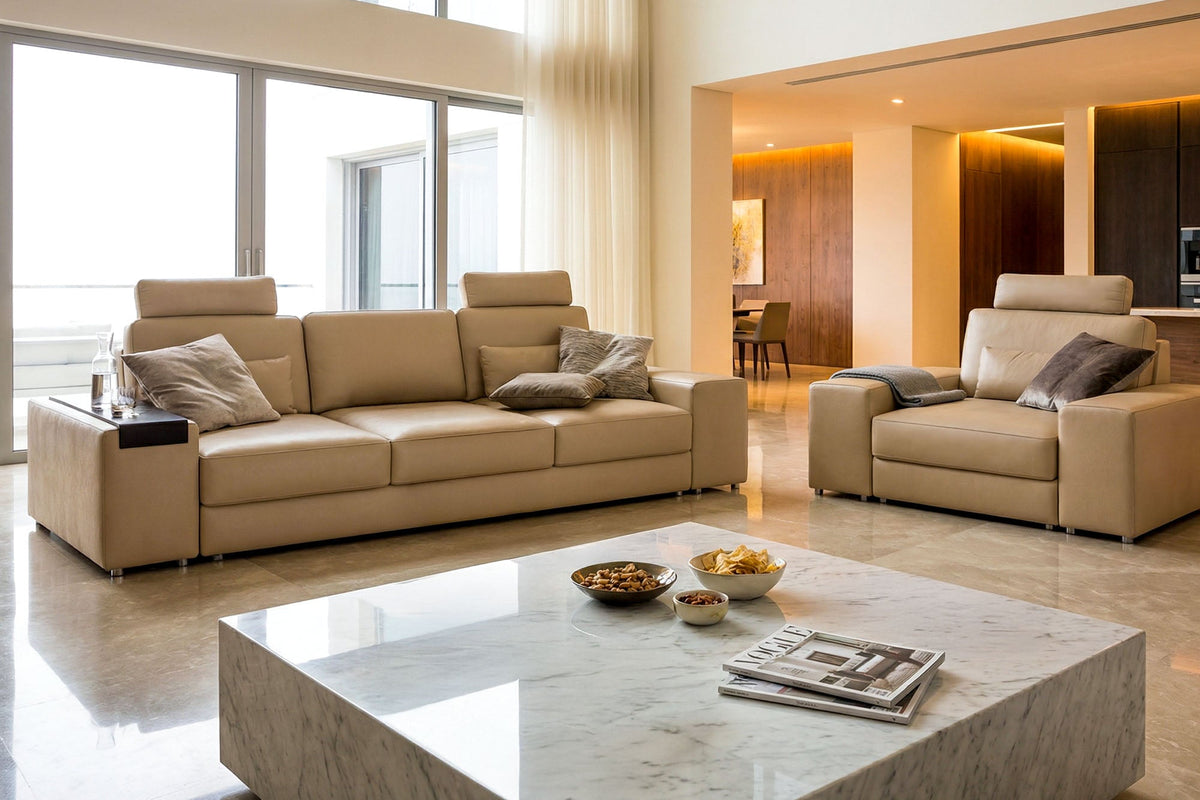 Los Angeles Modern Leather 3 Seater Sofa Buffalo Full