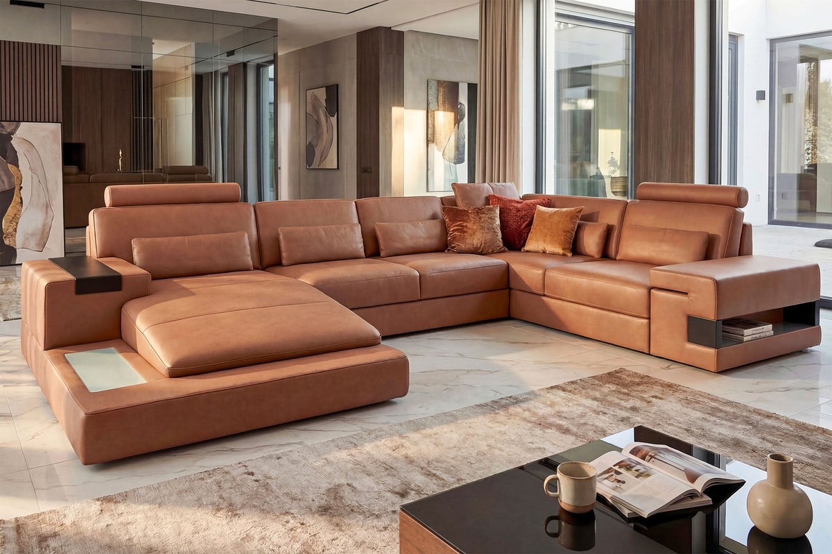 Los Angeles Buffalo Full Leather U-Chaise Sectional