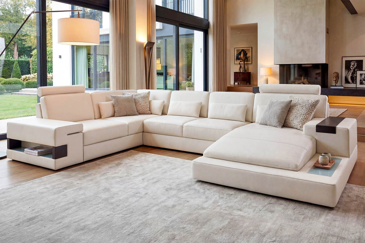 Los Angeles Buffalo Full Leather U-Chaise Sectional