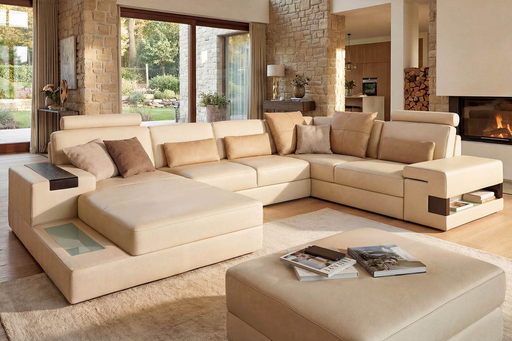 Los Angeles Buffalo Full Leather U-Chaise Sectional