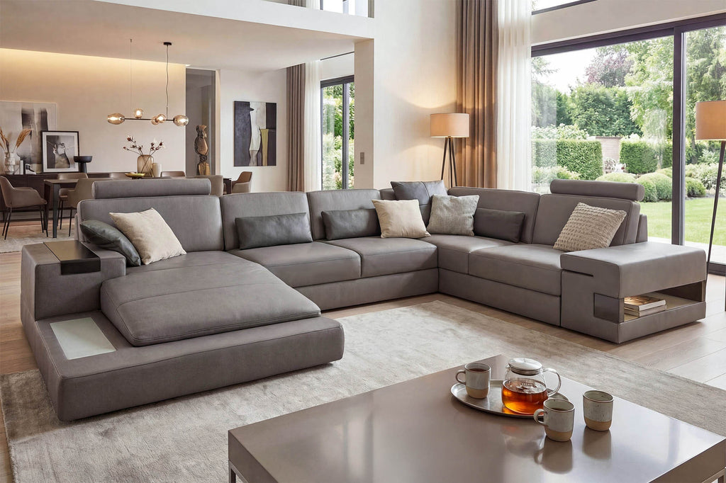 Los Angeles Buffalo Full Leather U-Chaise Sectional