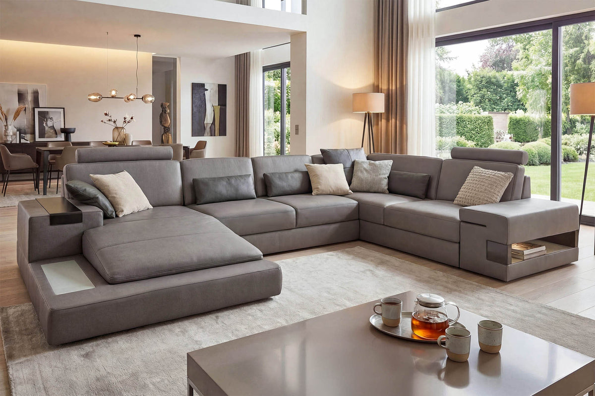 Los Angeles Buffalo Full Leather U-Chaise Sectional