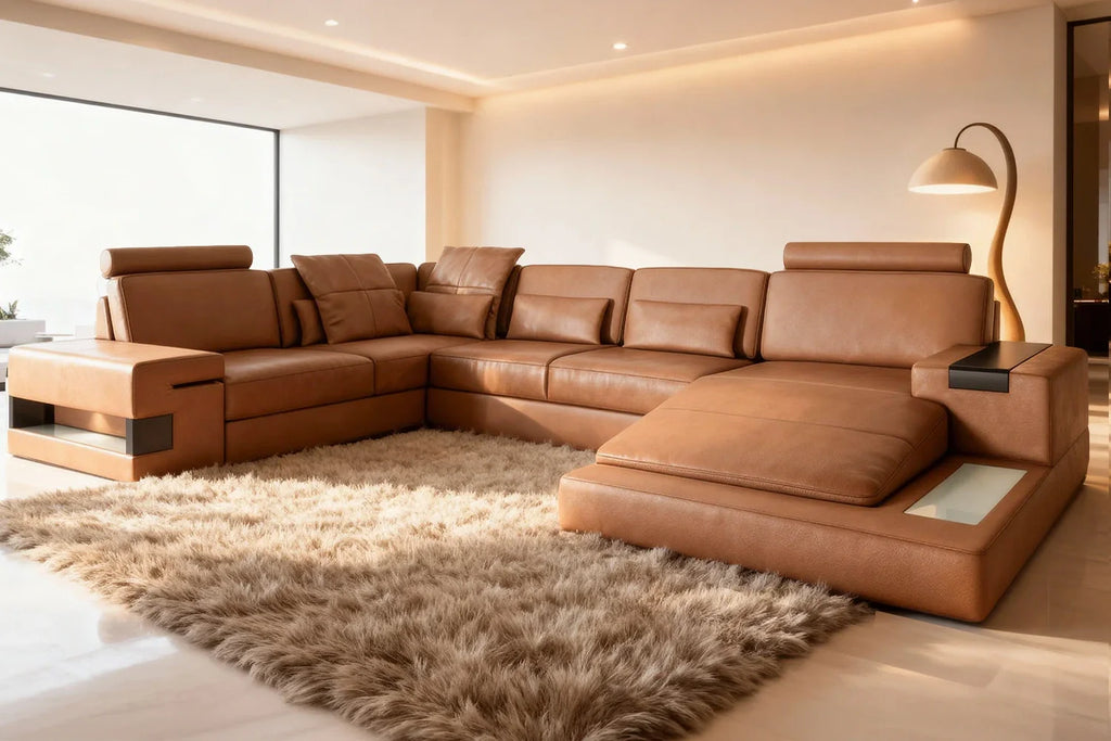 Los Angeles Buffalo Full Leather U-Chaise Sectional