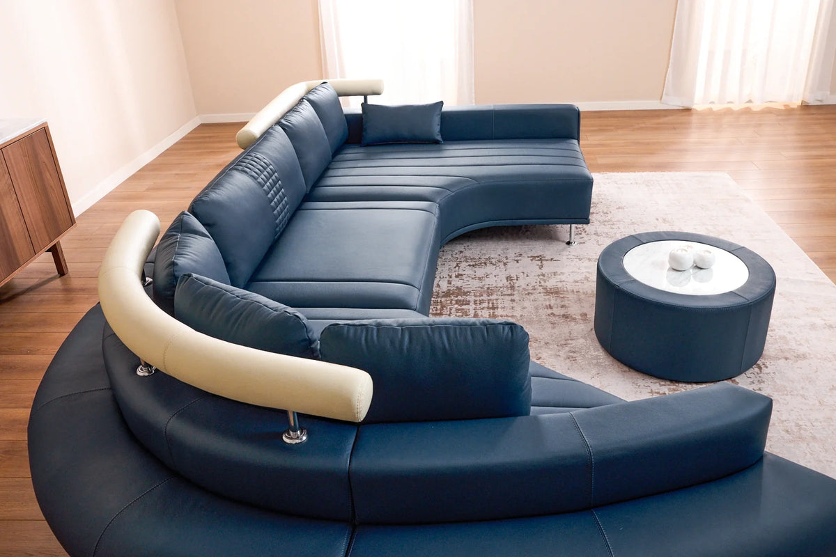 Las Vegas Buffalo Full Leather Curve Sectional with table