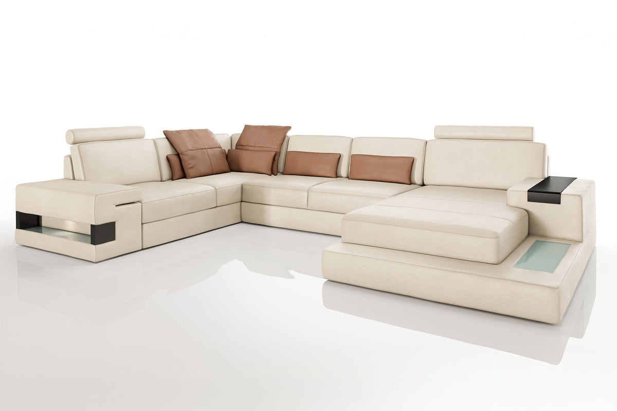 Los Angeles Buffalo Full Leather U-Chaise Sectional