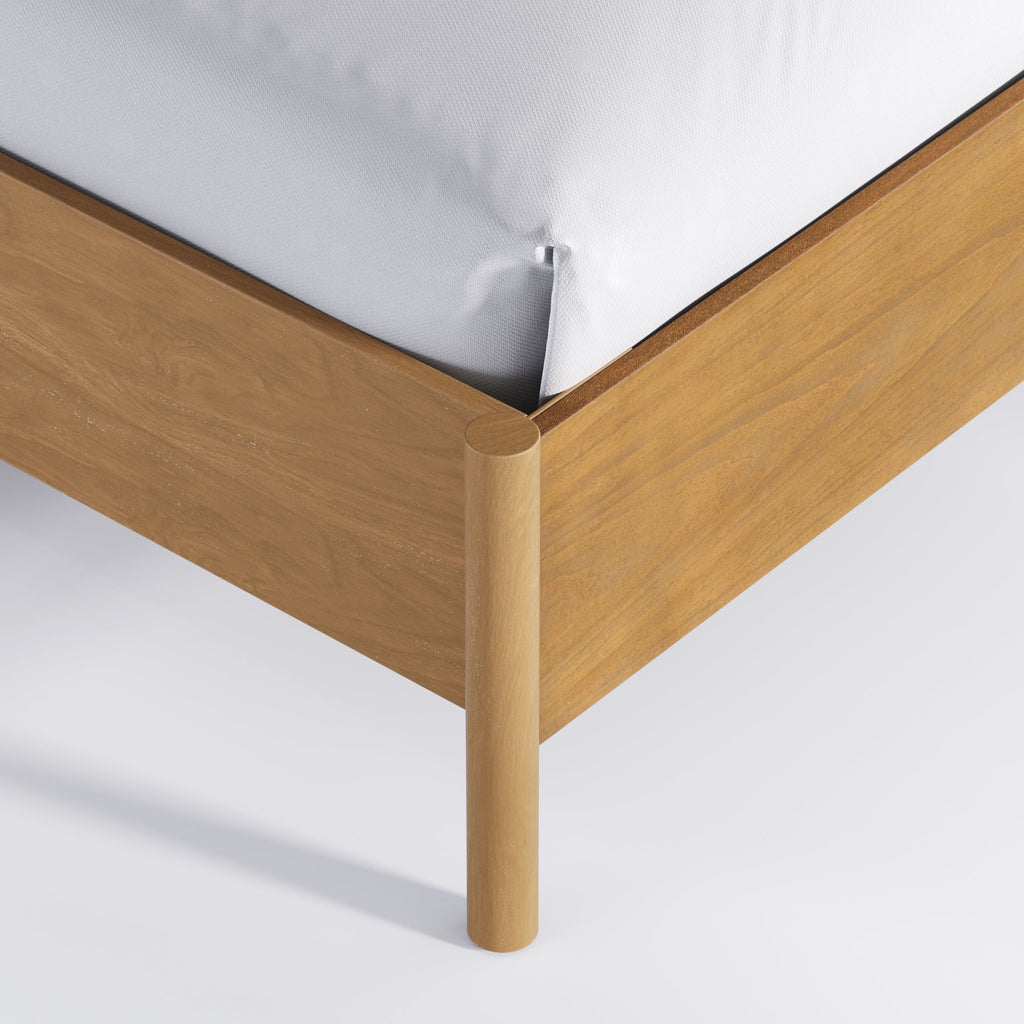 Mid-Century Upholstered Bed Frame with Boucle Headboard