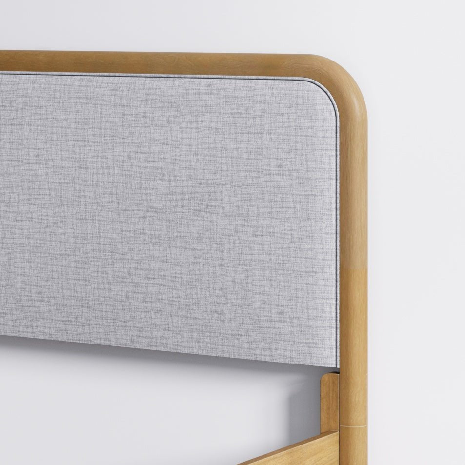Wood Bed Frame in Feather Gray Upholstery | Size King