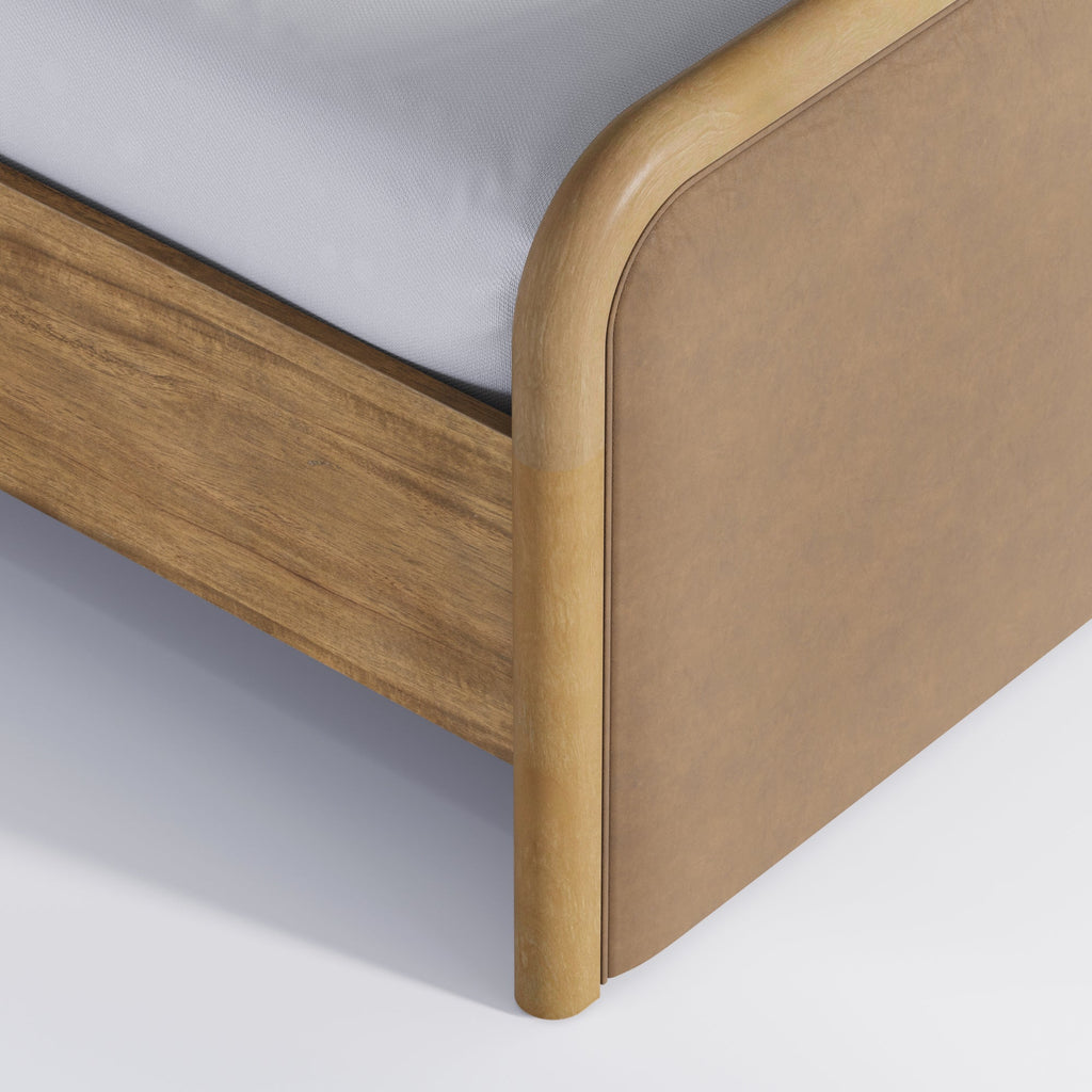 Queen Rounded Faux Leather Bed Frame with 2 Nightstands