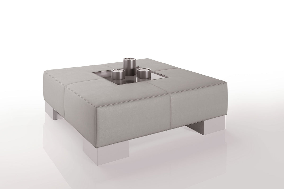 Como 35" Leather Coffee Table - High Wooden Legs