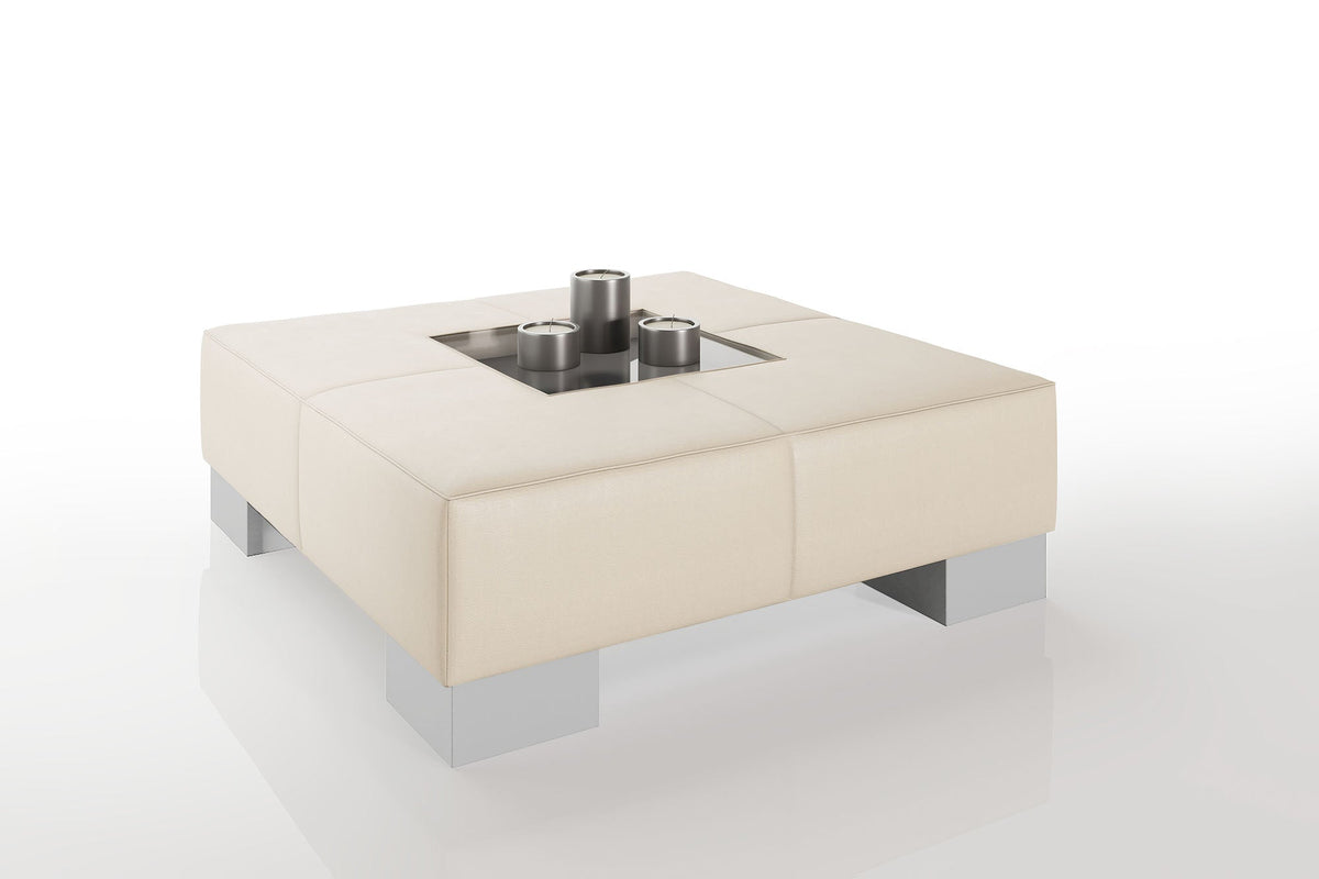 Como 35" Leather Coffee Table - High Wooden Legs