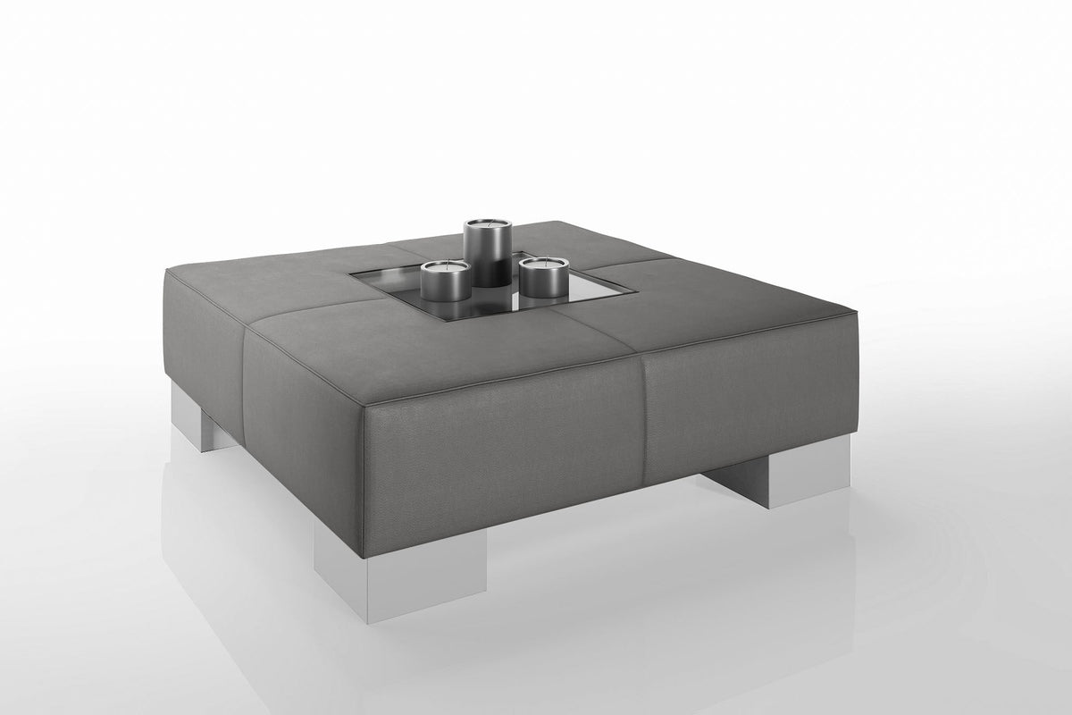 Como 35" Leather Coffee Table - High Wooden Legs
