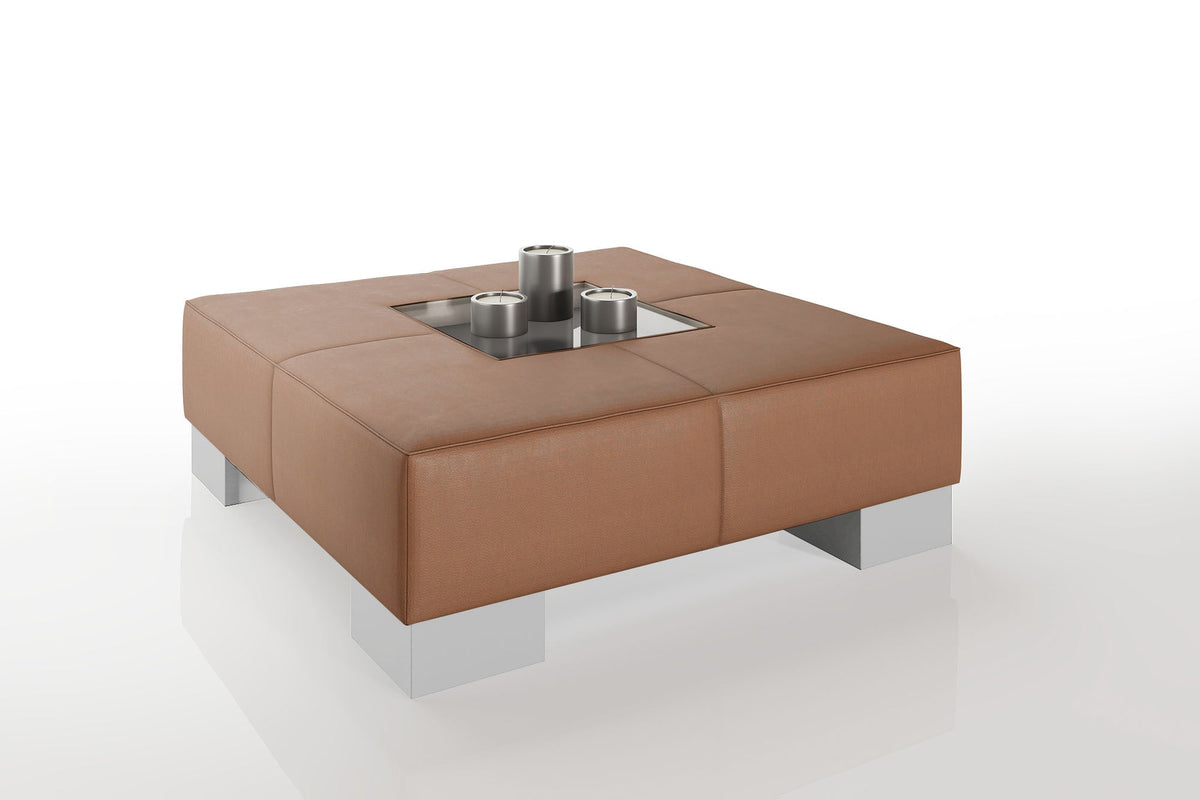 Como 35" Leather Coffee Table - High Wooden Legs