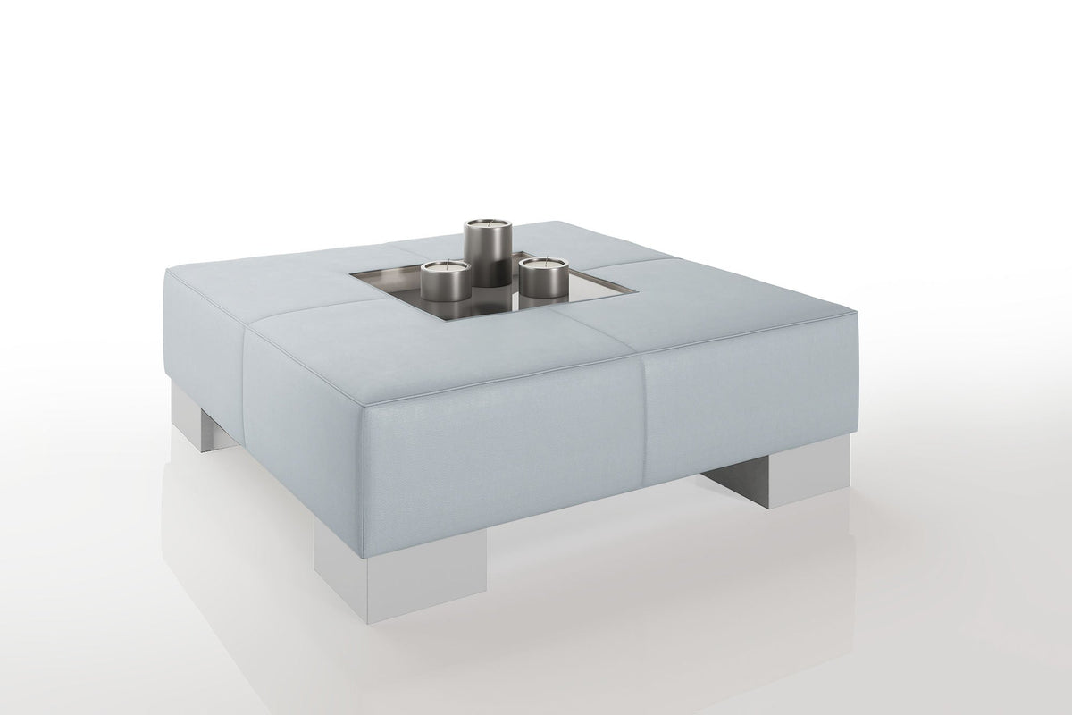 Como 35" Leather Coffee Table - High Wooden Legs