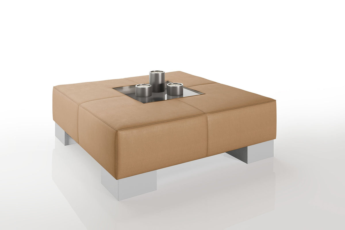 Como 35" Leather Coffee Table - High Wooden Legs