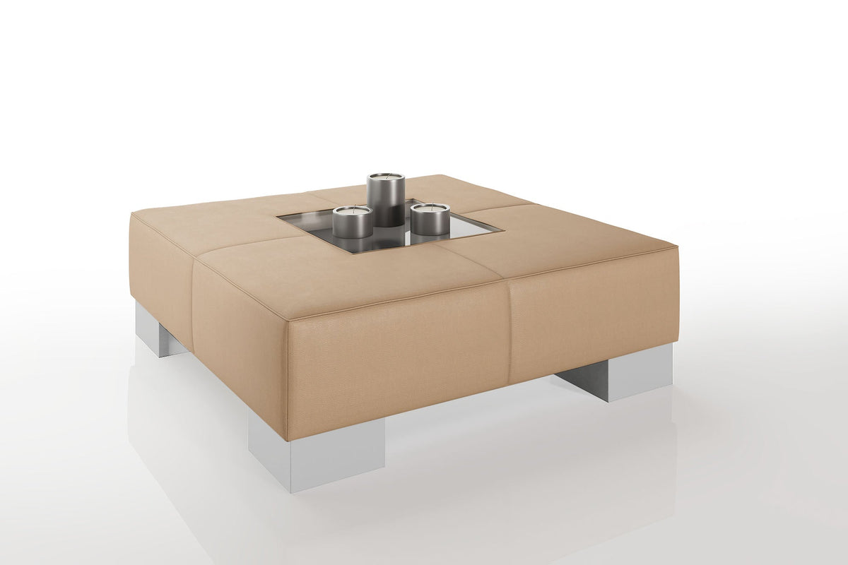 Como 35" Leather Coffee Table - High Wooden Legs