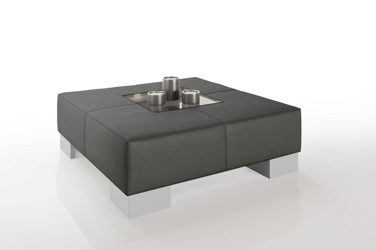 Como 35" Leather Coffee Table - High Wooden Legs