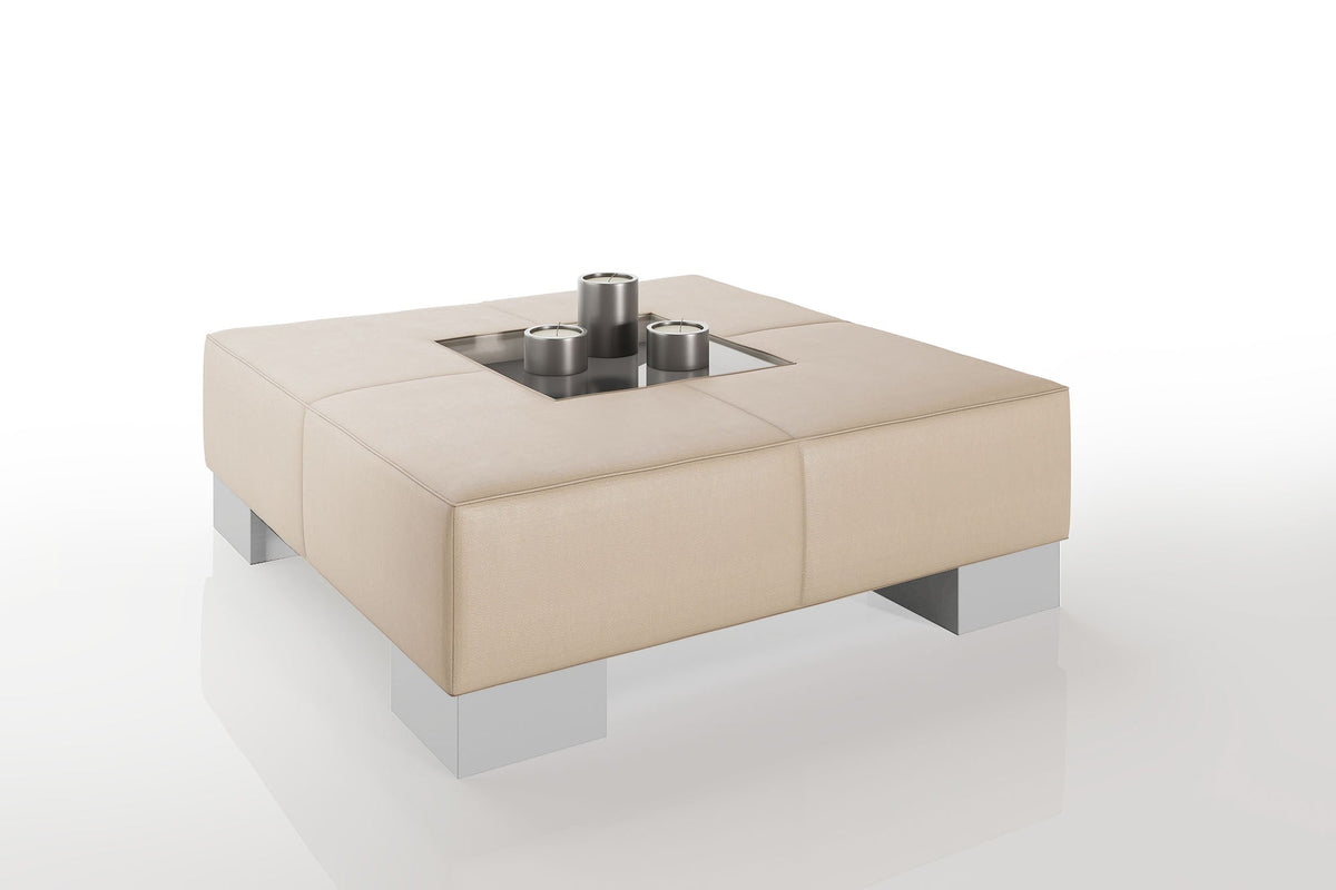 Como 35" Leather Coffee Table - High Wooden Legs