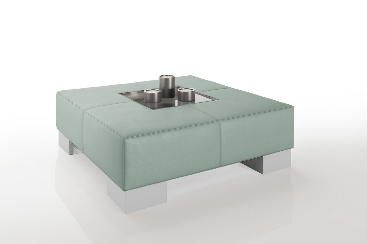 Como 35" Leather Coffee Table - High Wooden Legs