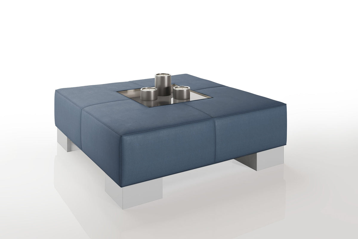 Como 35" Leather Coffee Table - High Wooden Legs