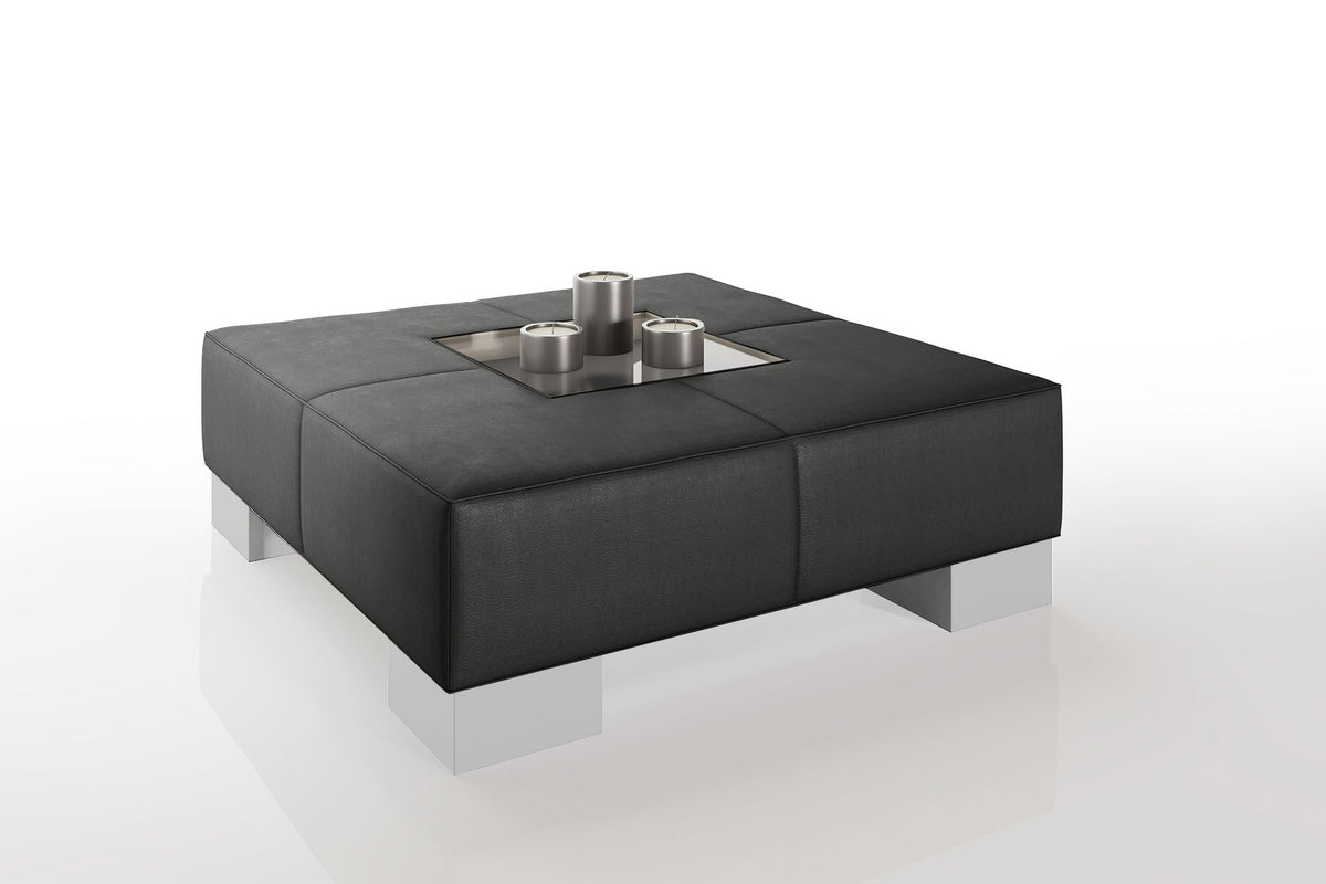 Como 35" Leather Coffee Table - High Wooden Legs