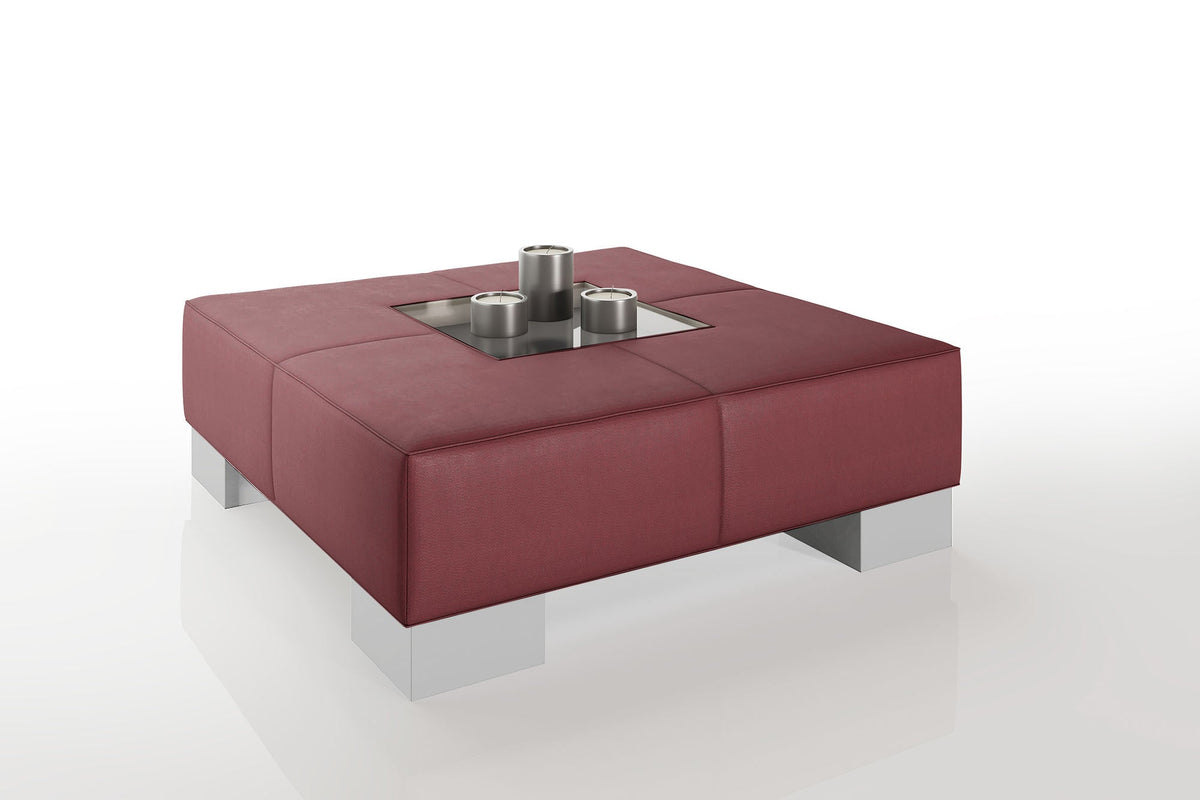 Como 35" Leather Coffee Table - High Wooden Legs