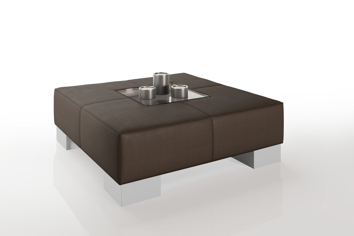 Como 35" Leather Coffee Table - High Wooden Legs