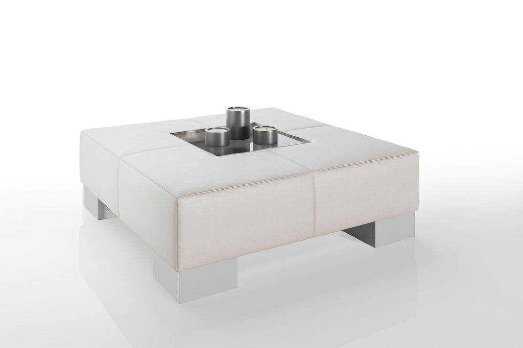 Como 35" Leather Coffee Table - High Wooden Legs