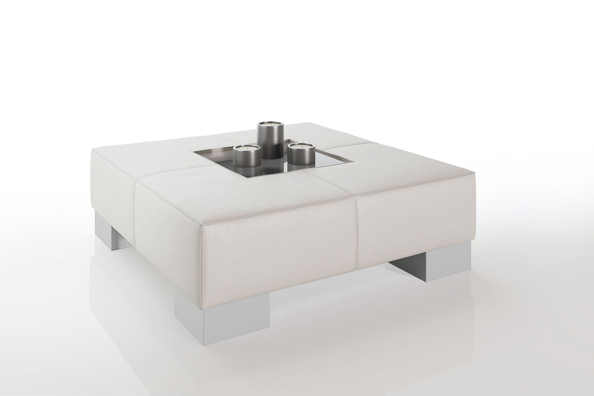 Como 35" Leather Coffee Table - High Wooden Legs
