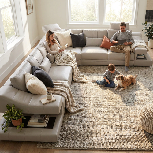 IN-STOCK Chicago LG Buffalo Full-Leather L-Sectional Large - lifestyle
