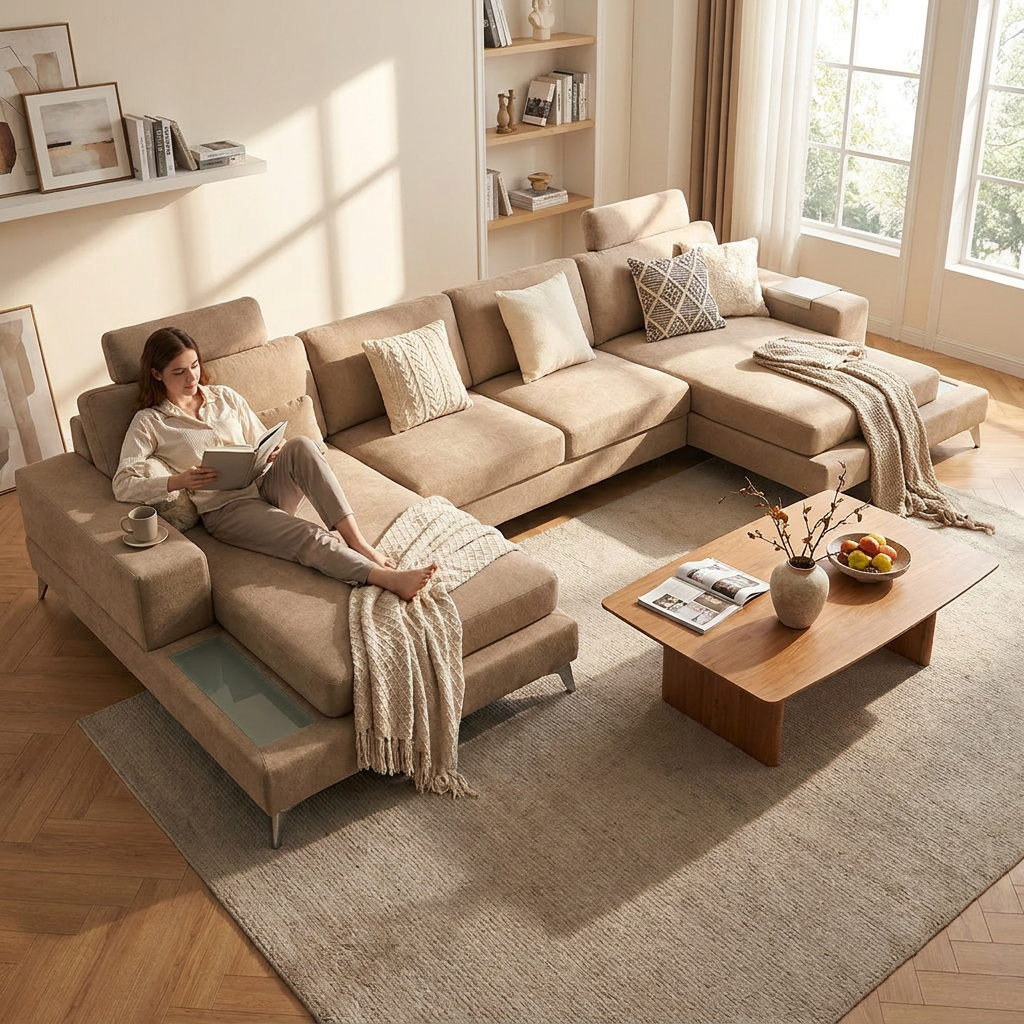 IN-STOCK New York Fabric Double Chaise Sectional - lifestyle