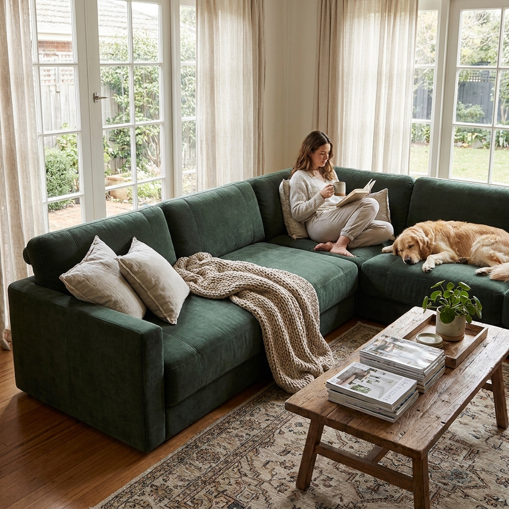 Texas Modern Fabric L-Sectional - lifestyle